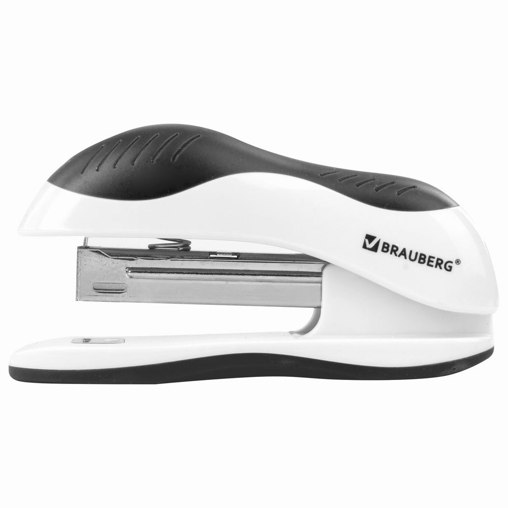 Степлер №10 BRAUBERG "JET", до 15 листов, эргономичный, бело-черный