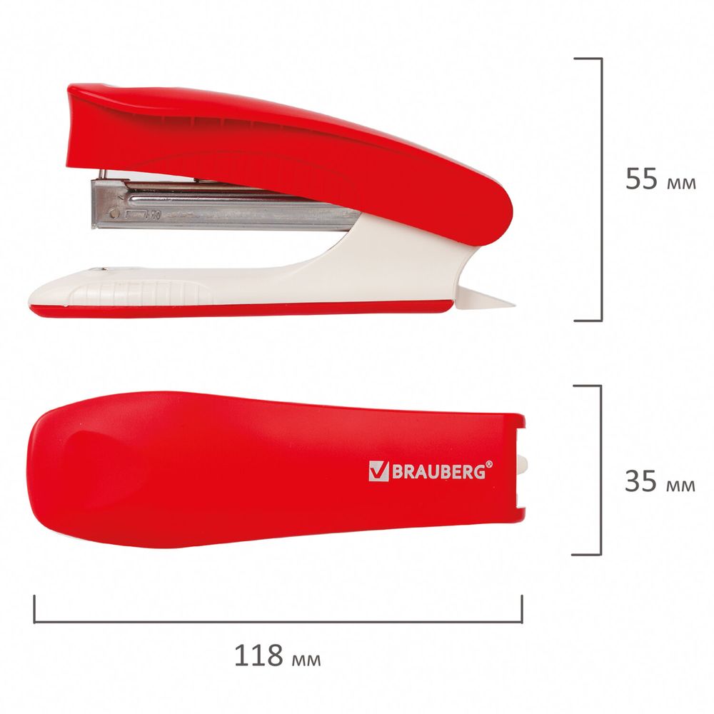 Степлер №10 BRAUBERG "METROPOLIS", до 20 листов, с антистеплером, ассорти