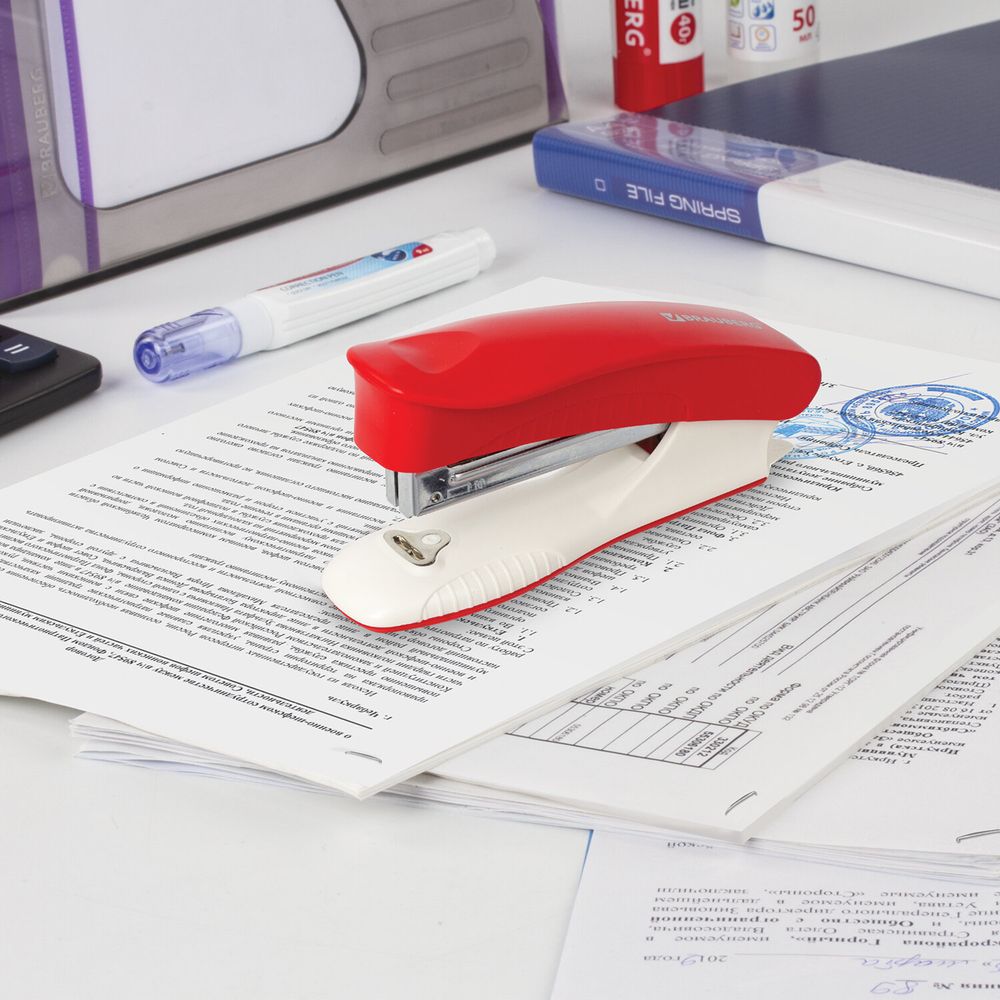 Степлер №10 BRAUBERG "METROPOLIS", до 20 листов, с антистеплером, ассорти