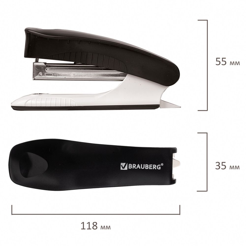 Степлер №10 BRAUBERG "METROPOLIS", до 20 листов, с антистеплером, черный