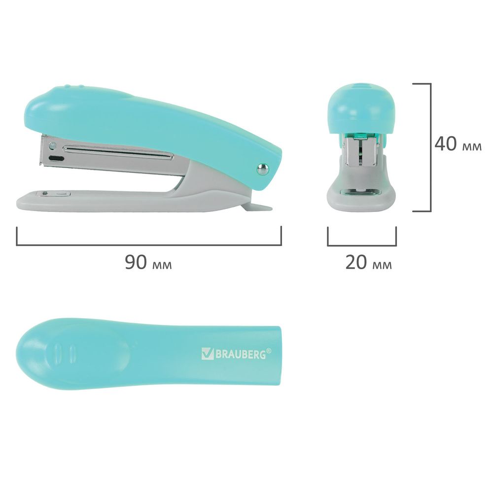 Степлер №10 BRAUBERG "Original", до 12 листов, с антистеплером, бирюзовый