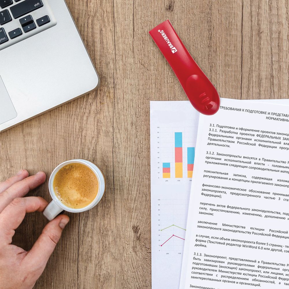 Степлер №10 BRAUBERG "Original", до 12 листов, с антистеплером, красный