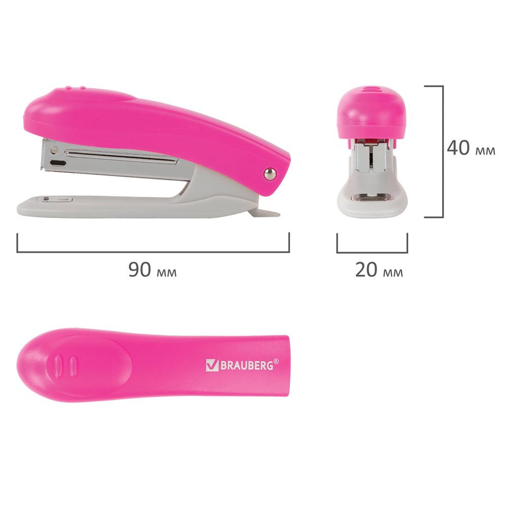 Степлер №10 BRAUBERG "Original", до 12 листов, с антистеплером, розовый