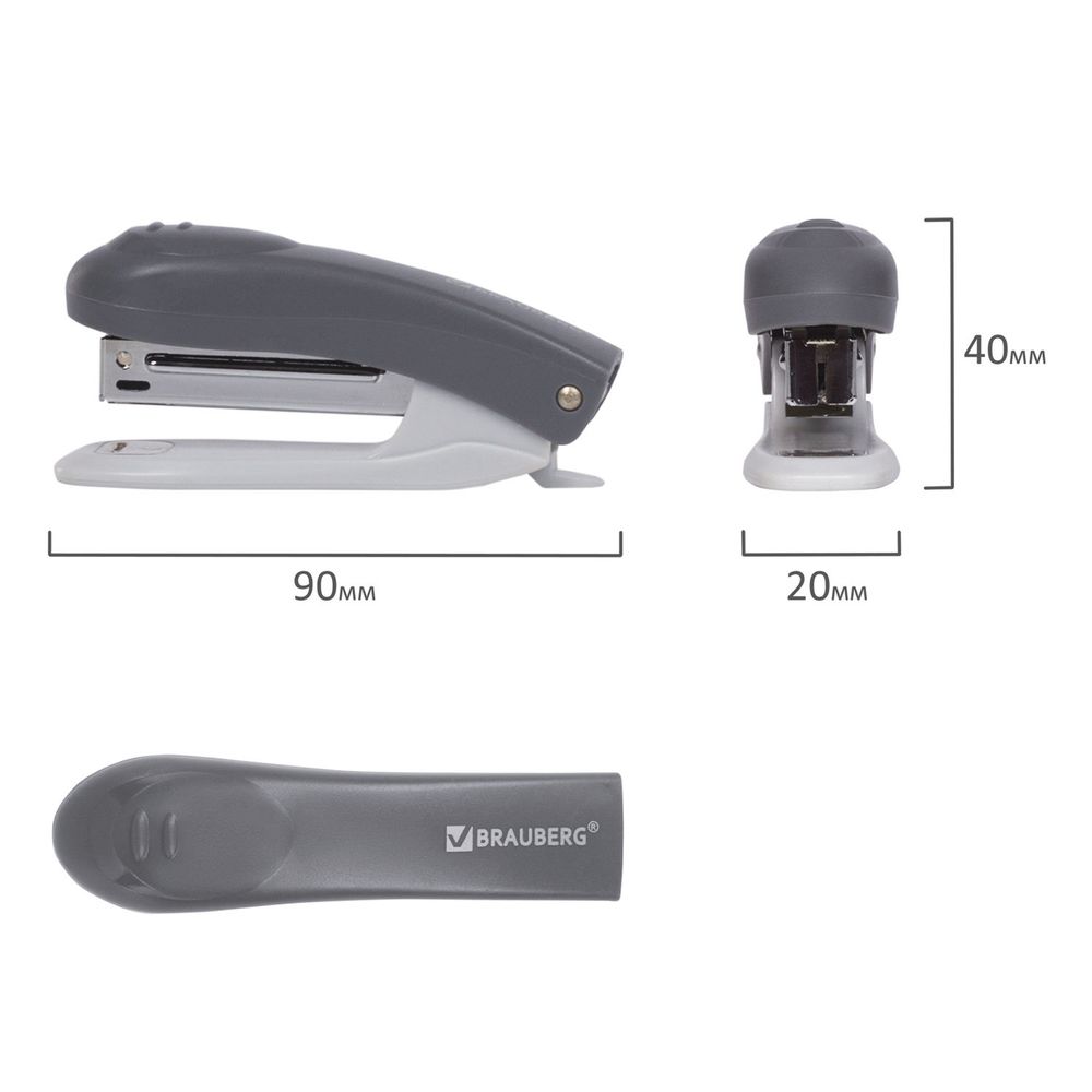 Степлер №10 BRAUBERG "Original", до 12 листов, с антистеплером, серый