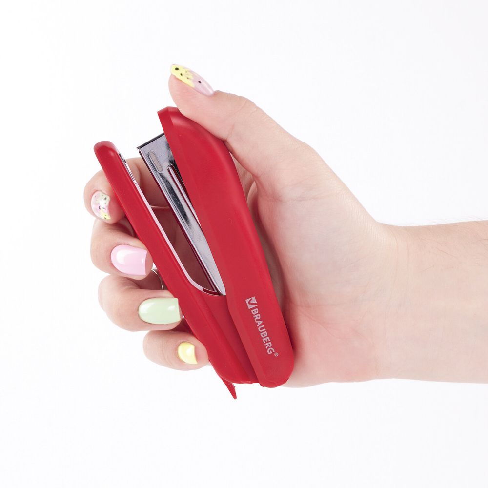 Степлер №10 BRAUBERG "SX-19", до 12 листов, с антистеплером, красный