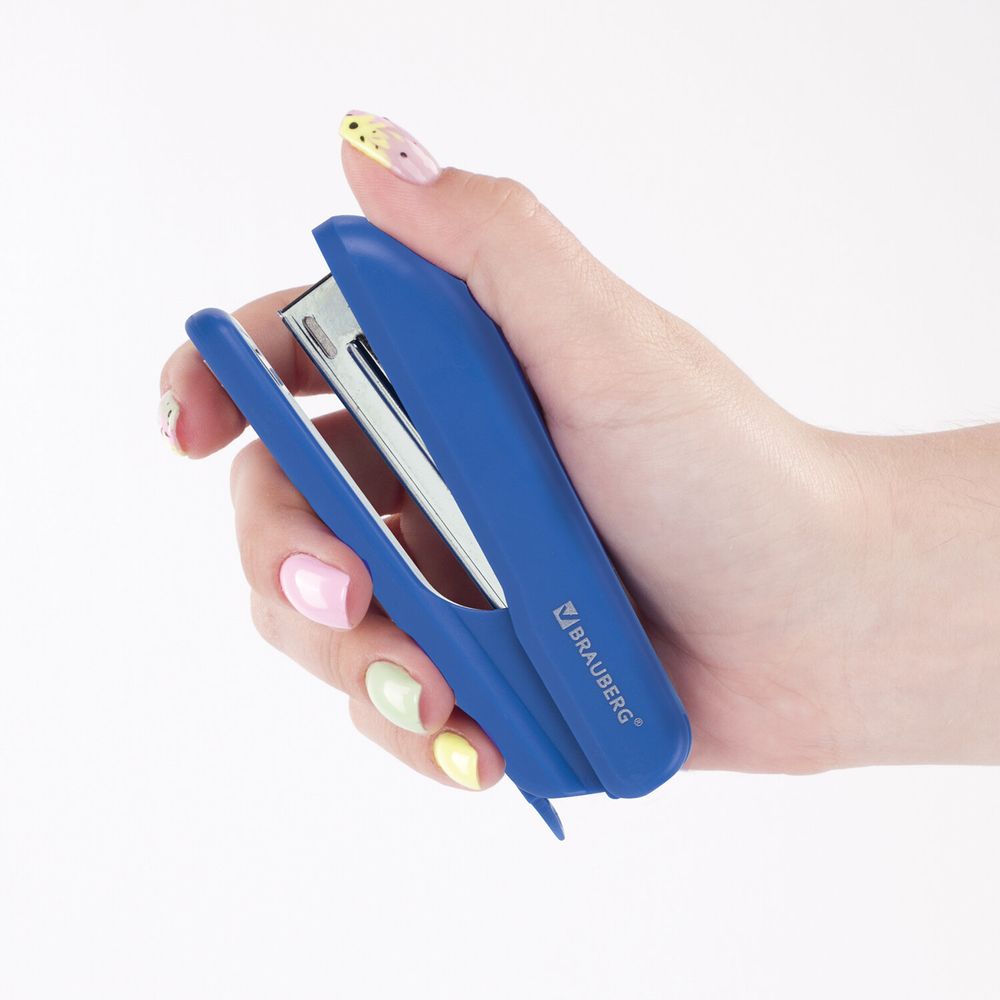 Степлер №10 BRAUBERG "SX-19", до 12 листов, с антистеплером, синий