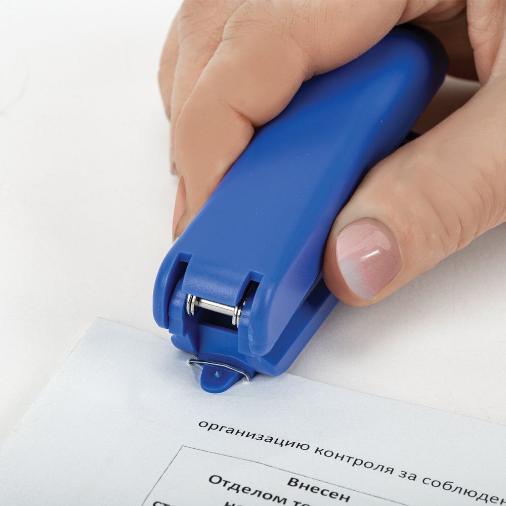 Степлер №10 BRAUBERG "SX-19", до 12 листов, с антистеплером, синий