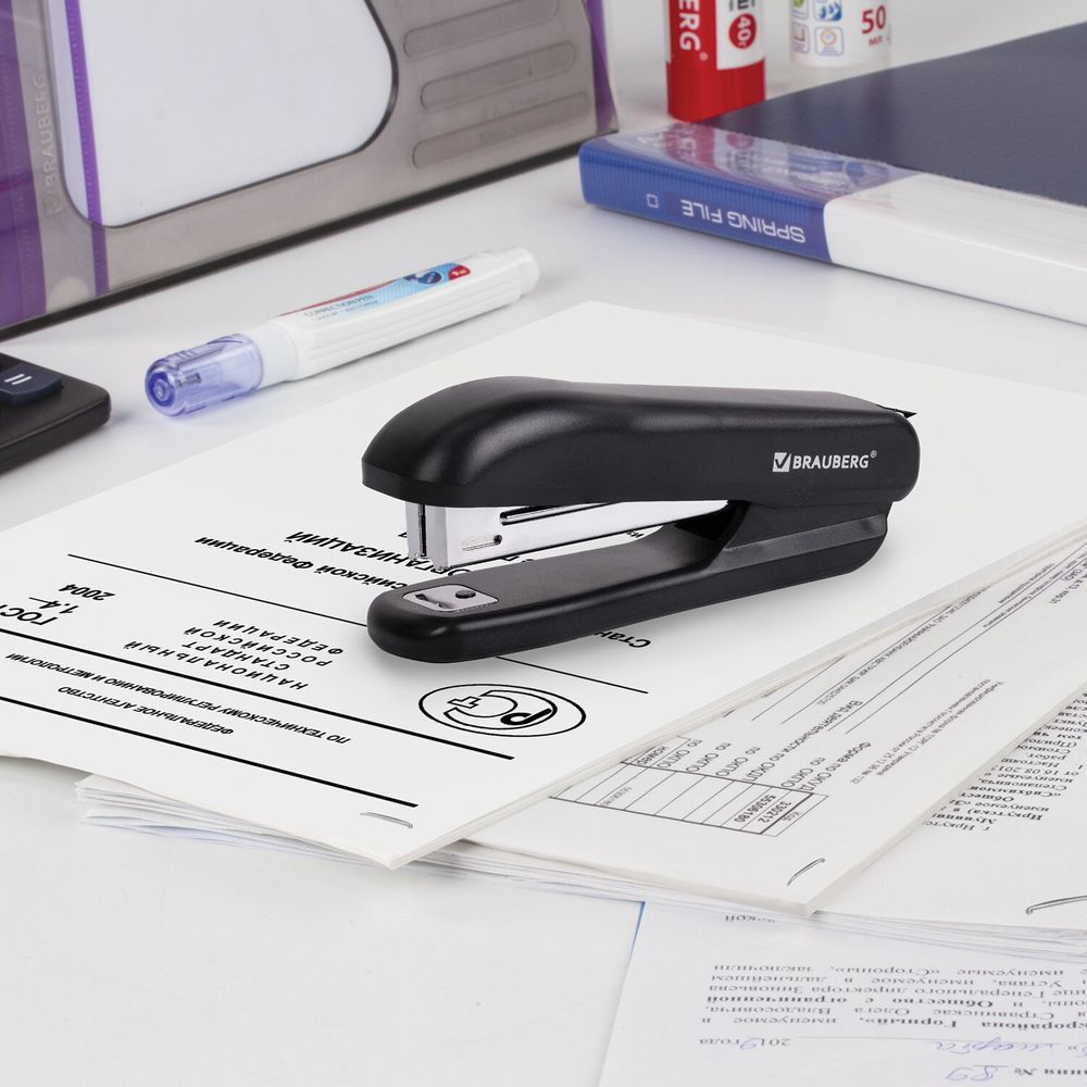 Степлер №10 BRAUBERG "SX-19", до 12 листов, с антистеплером, черный