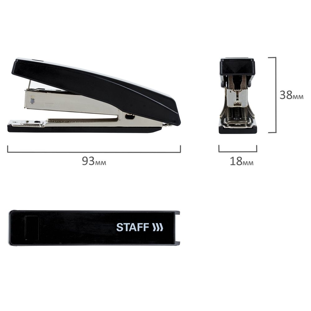 Степлер №10 STAFF "Basic", до 10 листов, с антистеплером, черный