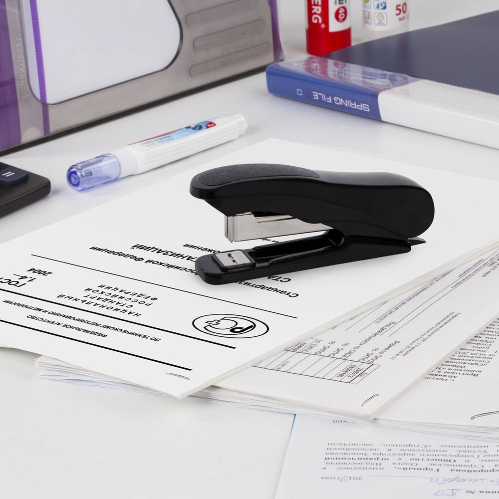 Степлер №10 STAFF "EVERYDAY", до 12 листов, с антистеплером, черный