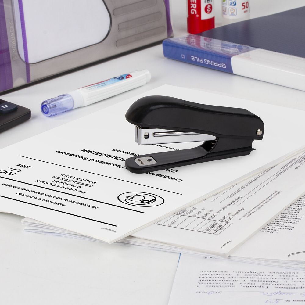 Степлер №10 STAFF "Profit", до 12 листов, с антистеплером, черный