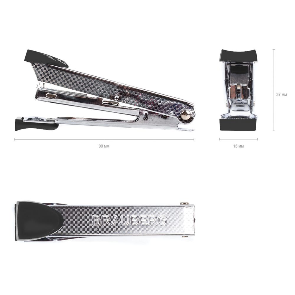 Степлер №10 металлический BRAUBERG "Classic-M", до 15 листов, с антистеплером, черный