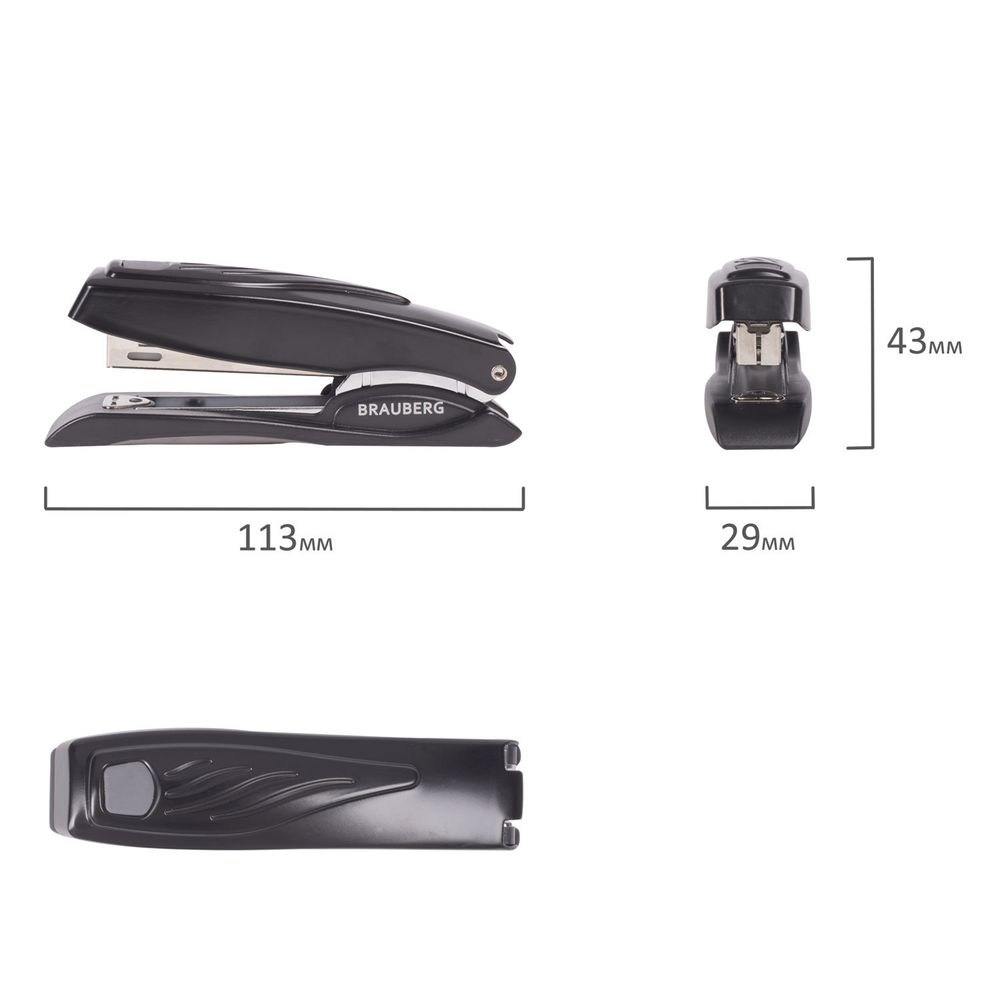 Степлер №10 металлический BRAUBERG "ST-200M", до 16 листов, с резиновой накладкой и антистеплером, черный