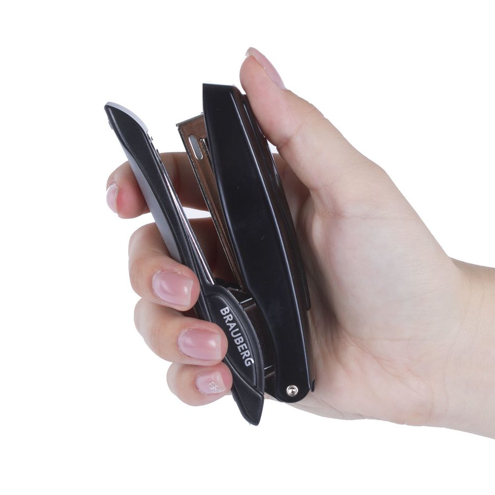 Степлер №10 металлический BRAUBERG "ST-200M", до 16 листов, с резиновой накладкой и антистеплером, черный