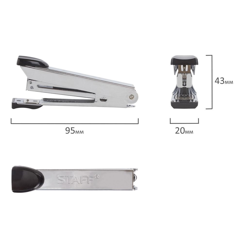 Степлер №10 металлический STAFF "Manager", до 18 листов, с антистеплером, черный