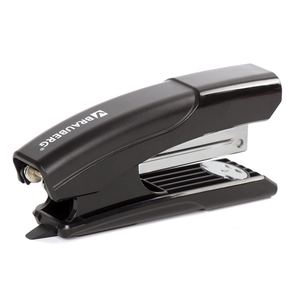 Степлер №24/6, 26/6 BRAUBERG "Black Jack", до 20 листов, антистеплер, черный