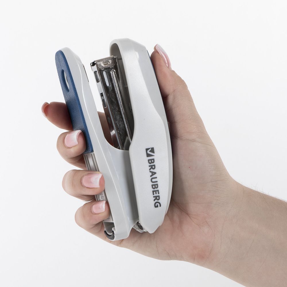 Степлер №24/6, 26/6 BRAUBERG "Extra", до 30 листов, серо-синий