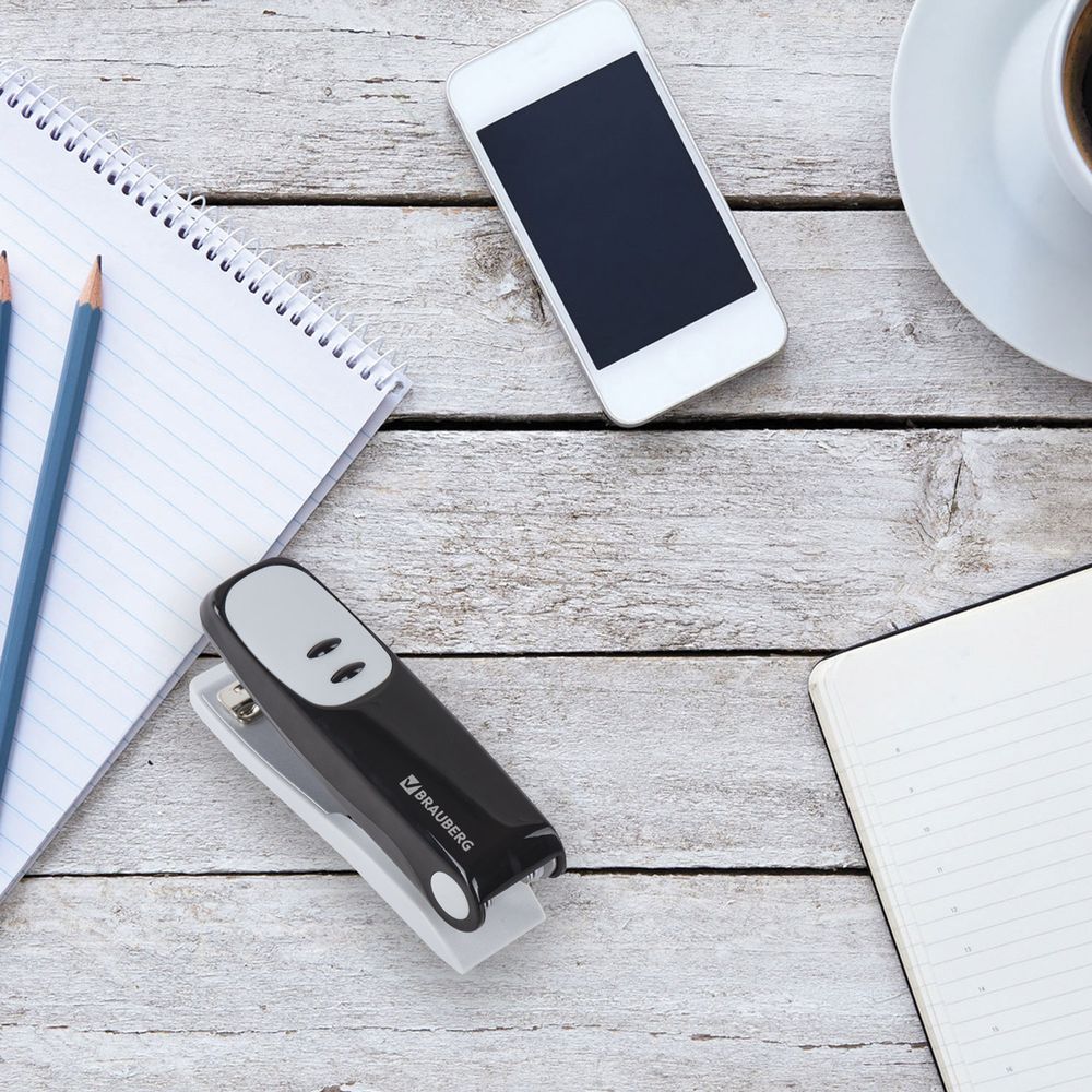 Степлер №24/6, 26/6 BRAUBERG "Germanium", до 20 листов, черный, ГАРАНТИЯ 5 ЛЕТ