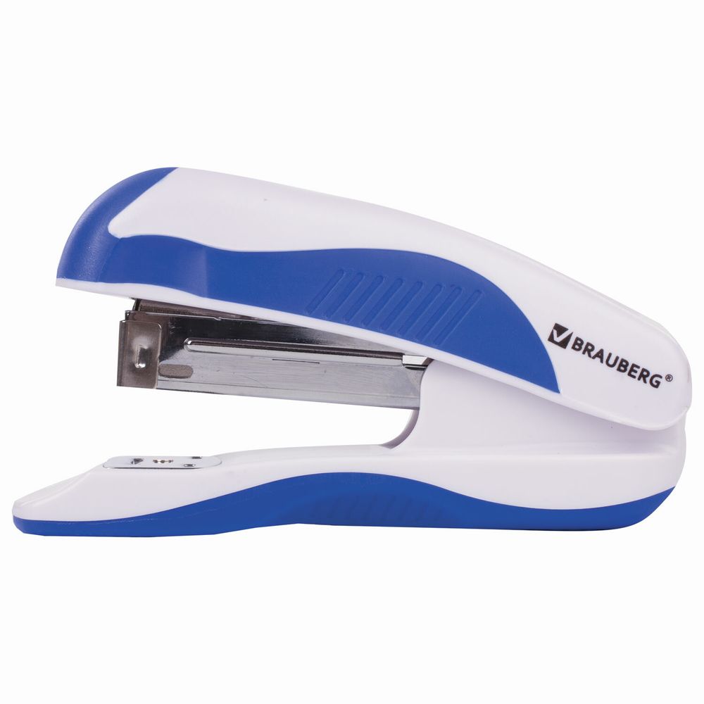 Степлер №24/6, 26/6 BRAUBERG "JET PRO", до 25 листов, эргономичный, бело-синий