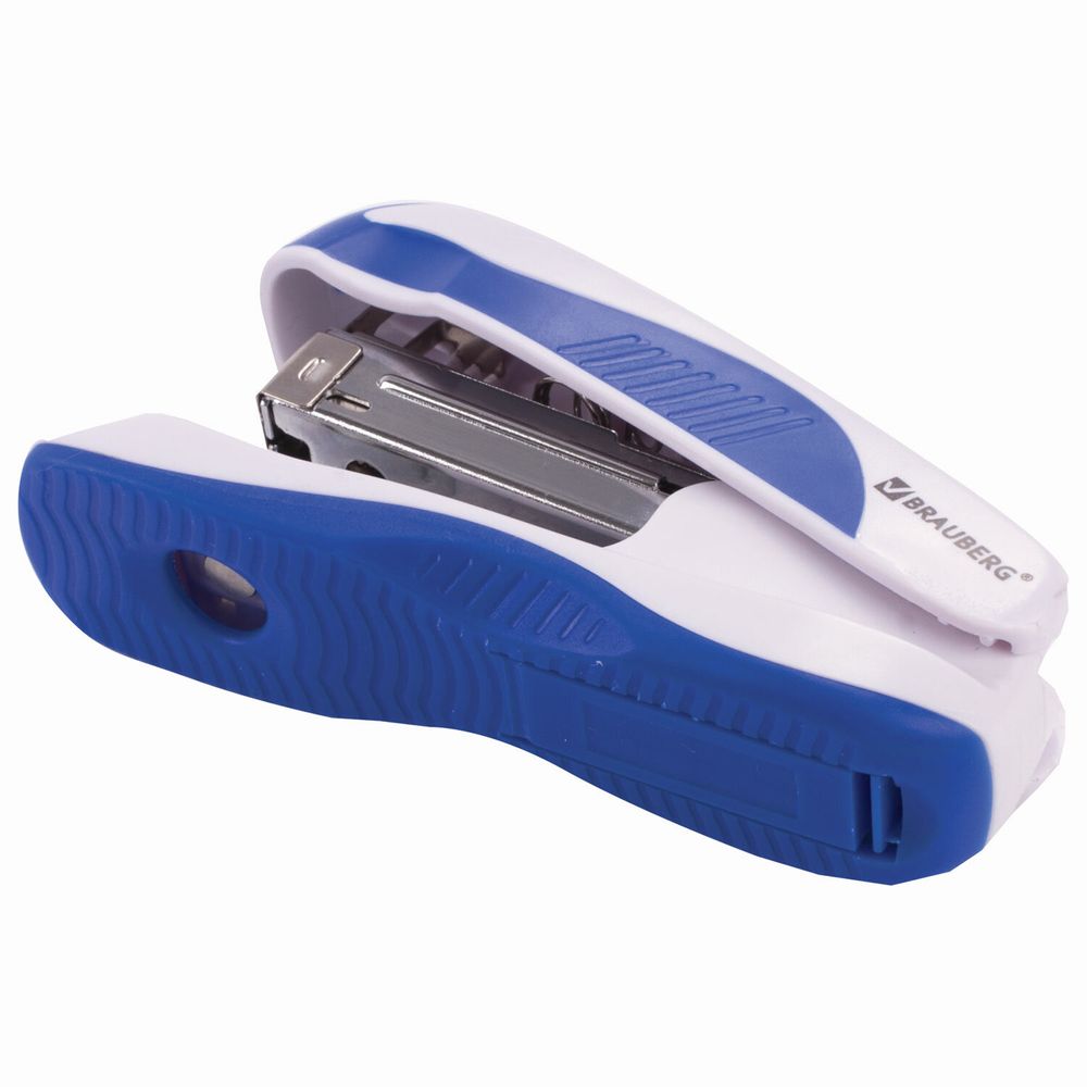 Степлер №24/6, 26/6 BRAUBERG "JET PRO", до 25 листов, эргономичный, бело-синий