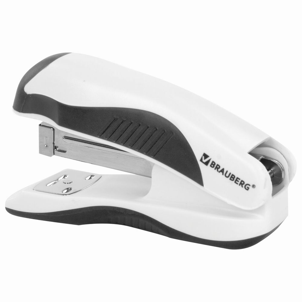 Степлер №24/6, 26/6 BRAUBERG "JET PRO", до 25 листов, эргономичный, бело-черный