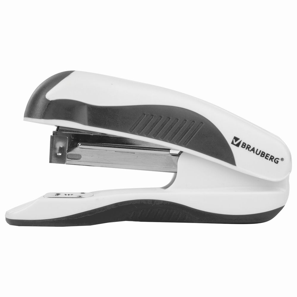 Степлер №24/6, 26/6 BRAUBERG "JET PRO", до 25 листов, эргономичный, бело-черный