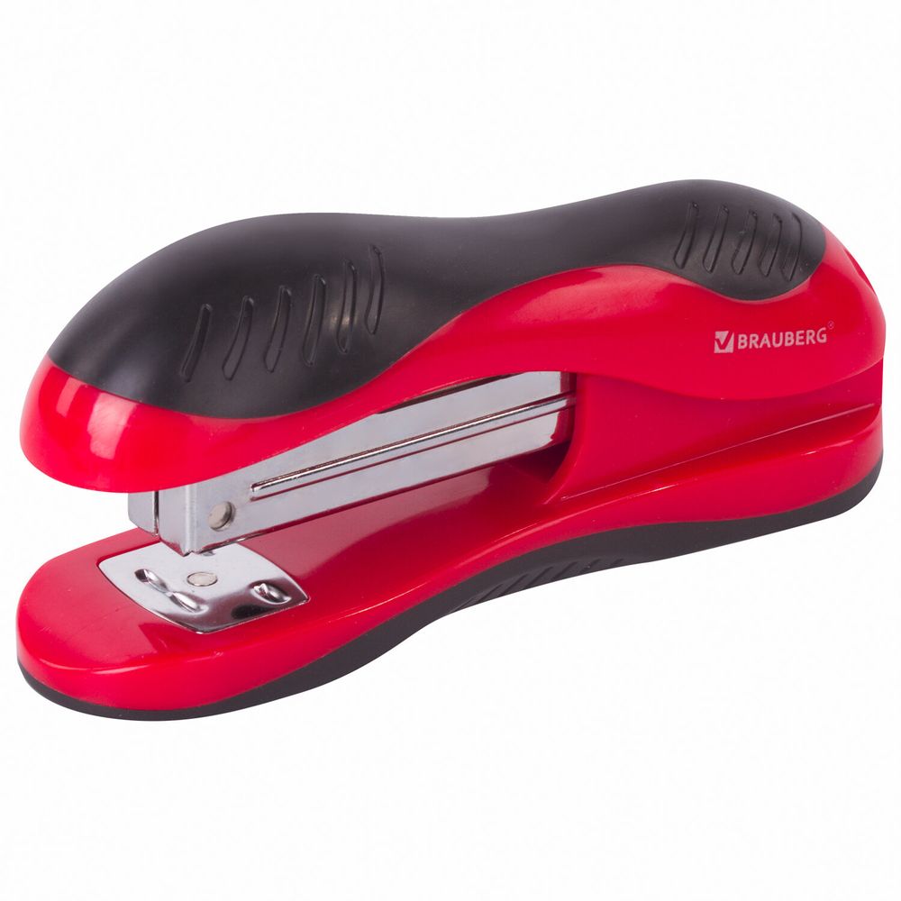 Степлер №24/6, 26/6 BRAUBERG "JET", до 25 листов, эргономичный, красно-черный