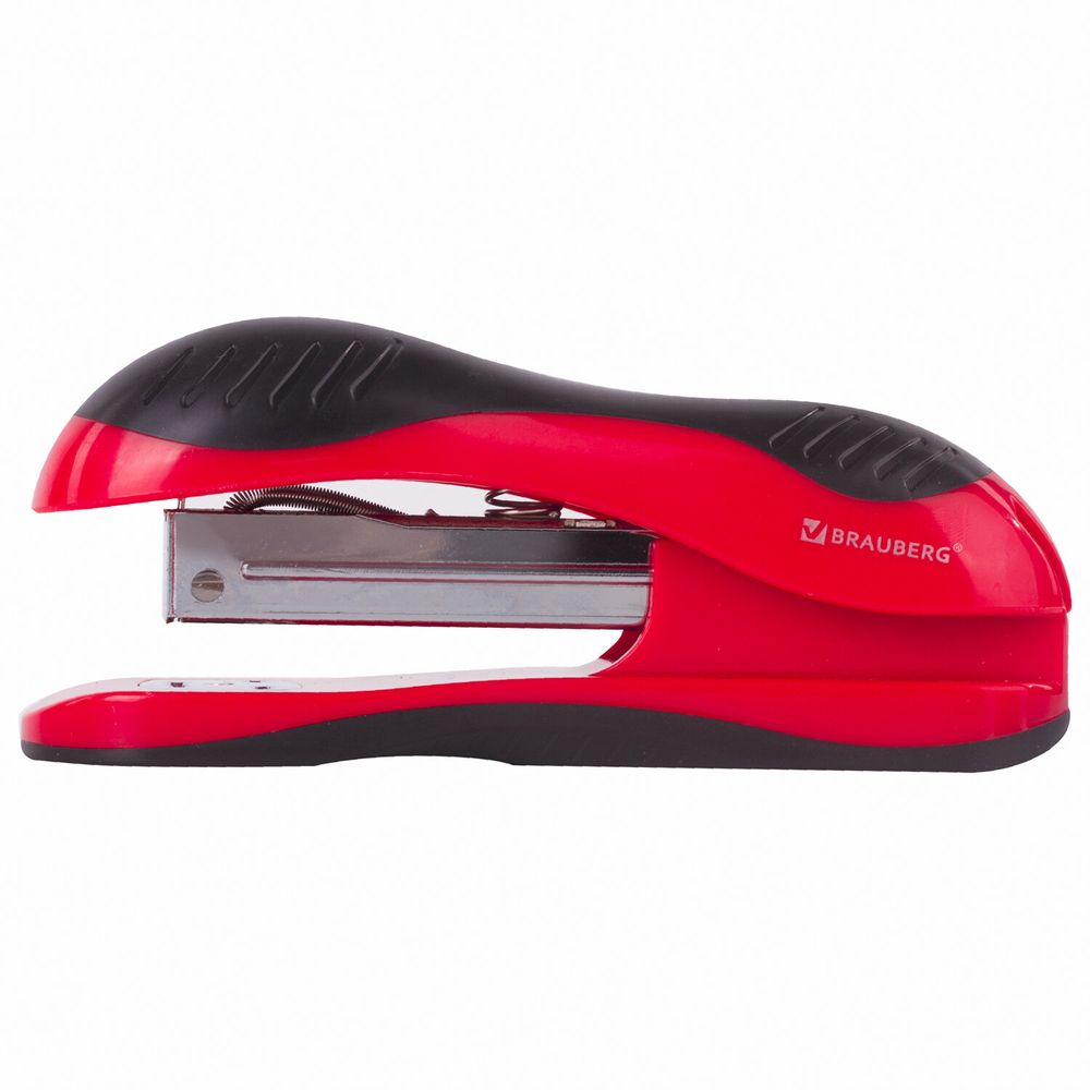 Степлер №24/6, 26/6 BRAUBERG "JET", до 25 листов, эргономичный, красно-черный
