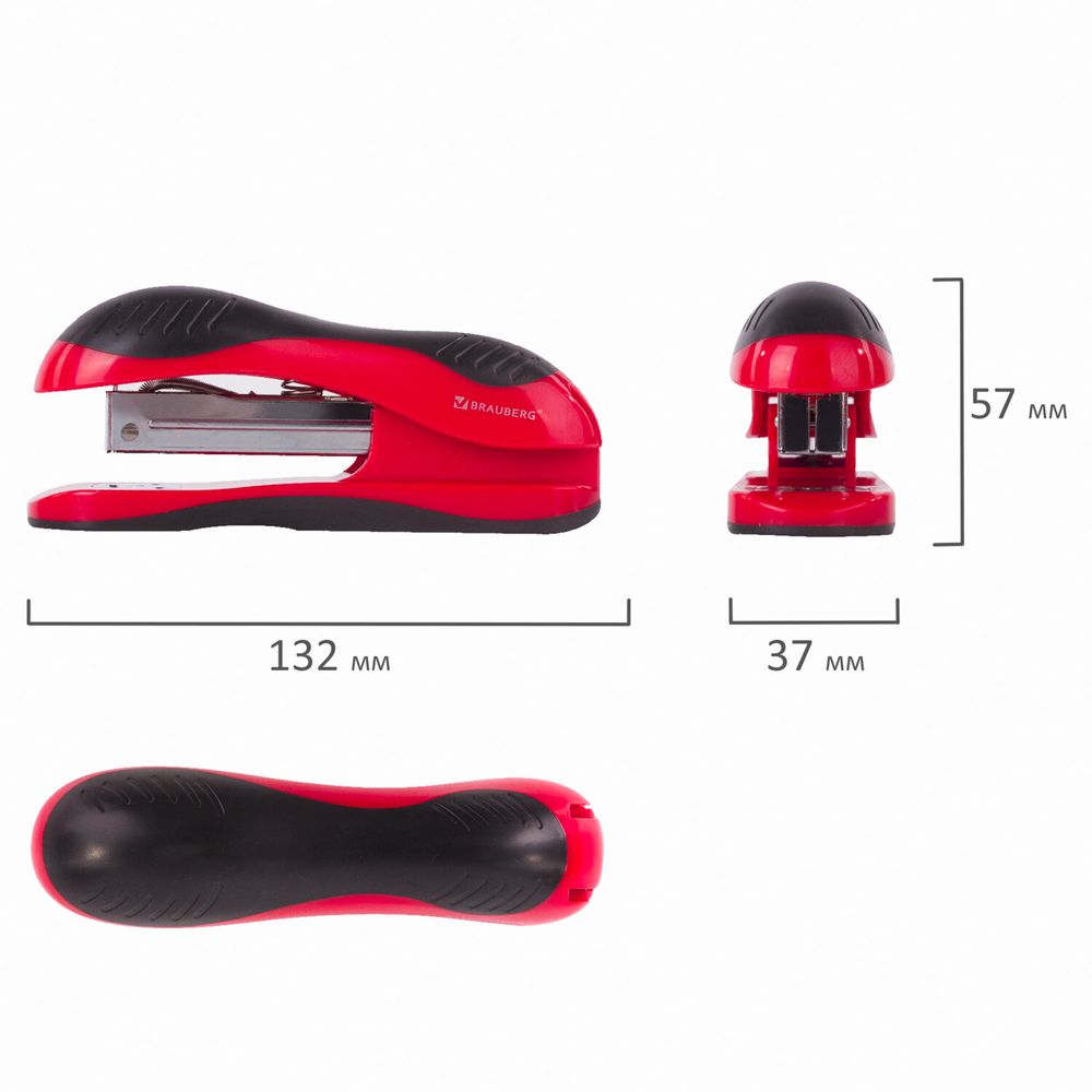Степлер №24/6, 26/6 BRAUBERG "JET", до 25 листов, эргономичный, красно-черный