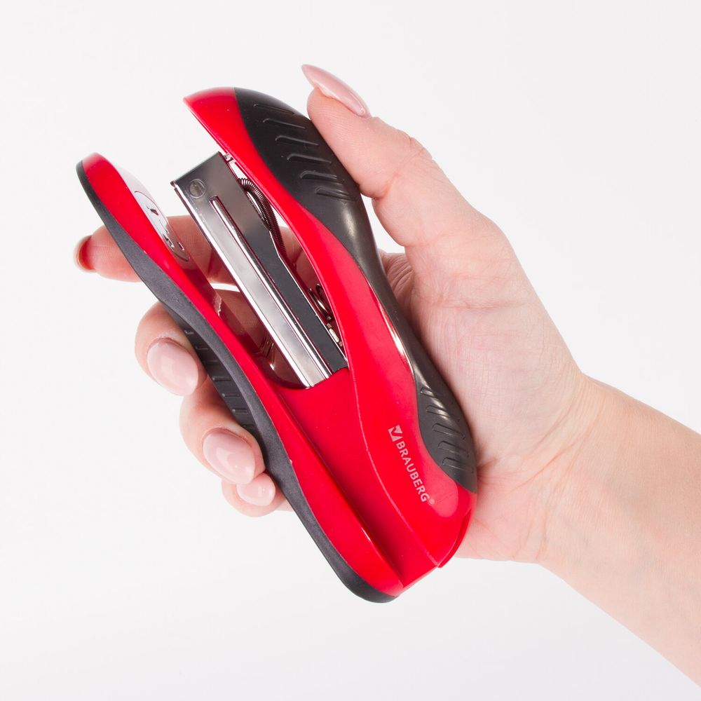 Степлер №24/6, 26/6 BRAUBERG "JET", до 25 листов, эргономичный, красно-черный