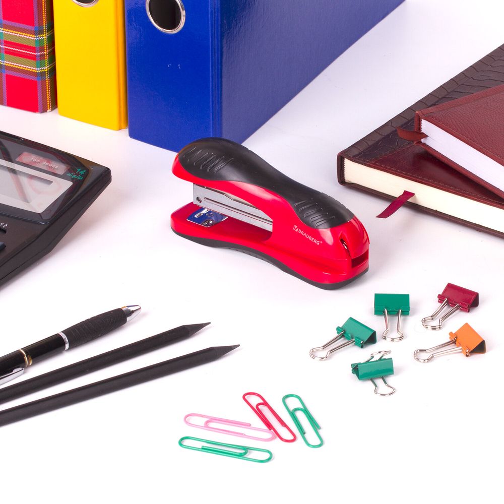 Степлер №24/6, 26/6 BRAUBERG "JET", до 25 листов, эргономичный, красно-черный