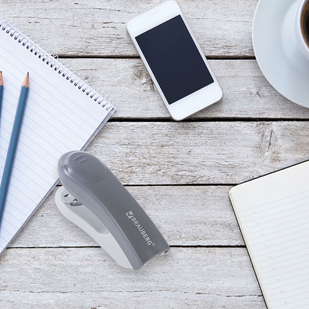 Степлер №24/6, 26/6 BRAUBERG "Original", до 25 листов, серый