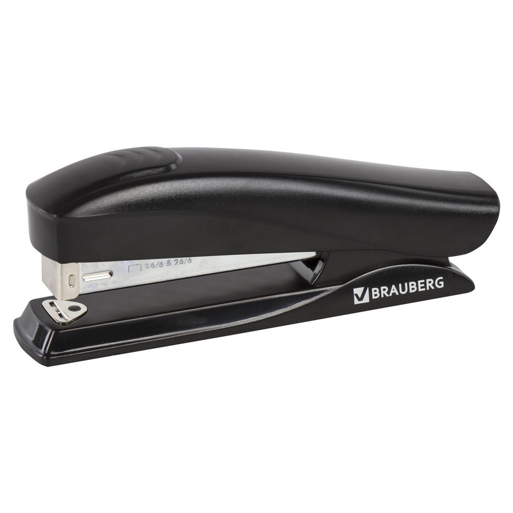 Степлер №24/6, 26/6 BRAUBERG "ST-100", до 20 листов, черный