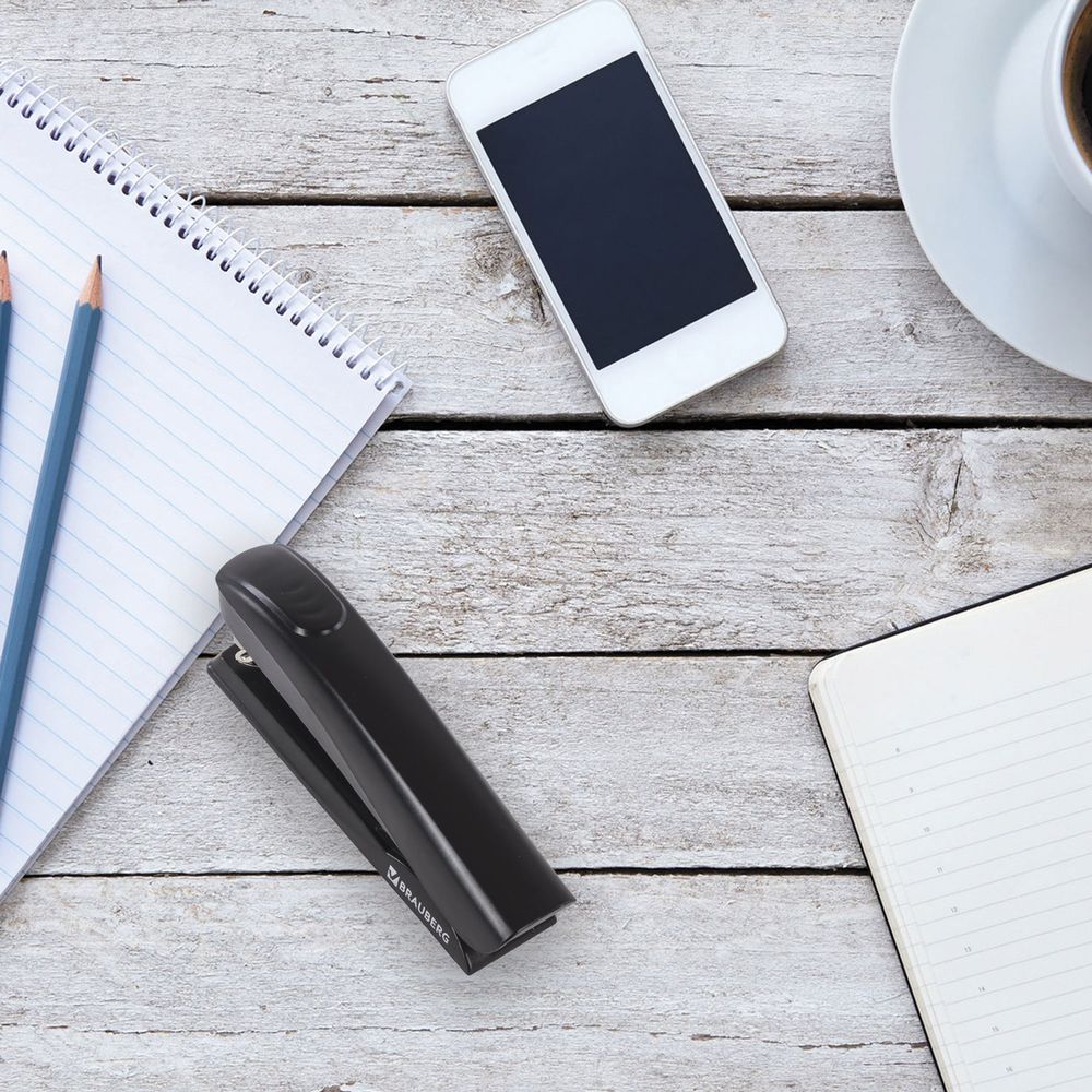 Степлер №24/6, 26/6 BRAUBERG "ST-100", до 20 листов, черный