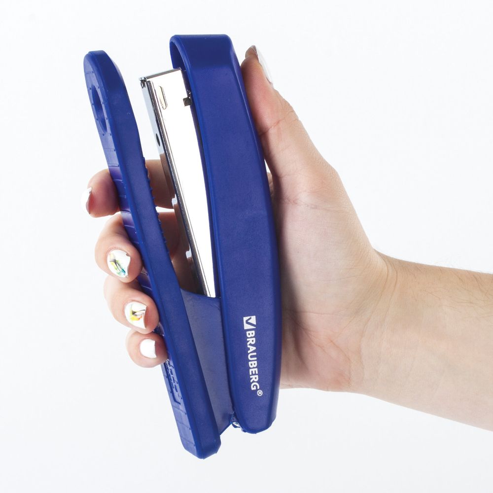 Степлер №24/6, 26/6 BRAUBERG "Standard+", до 30 листов, полнозагрузочный, синий
