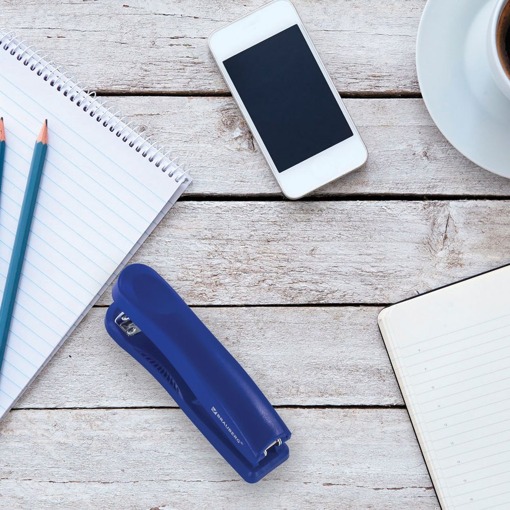 Степлер №24/6, 26/6 BRAUBERG "Standard+", до 30 листов, полнозагрузочный, синий