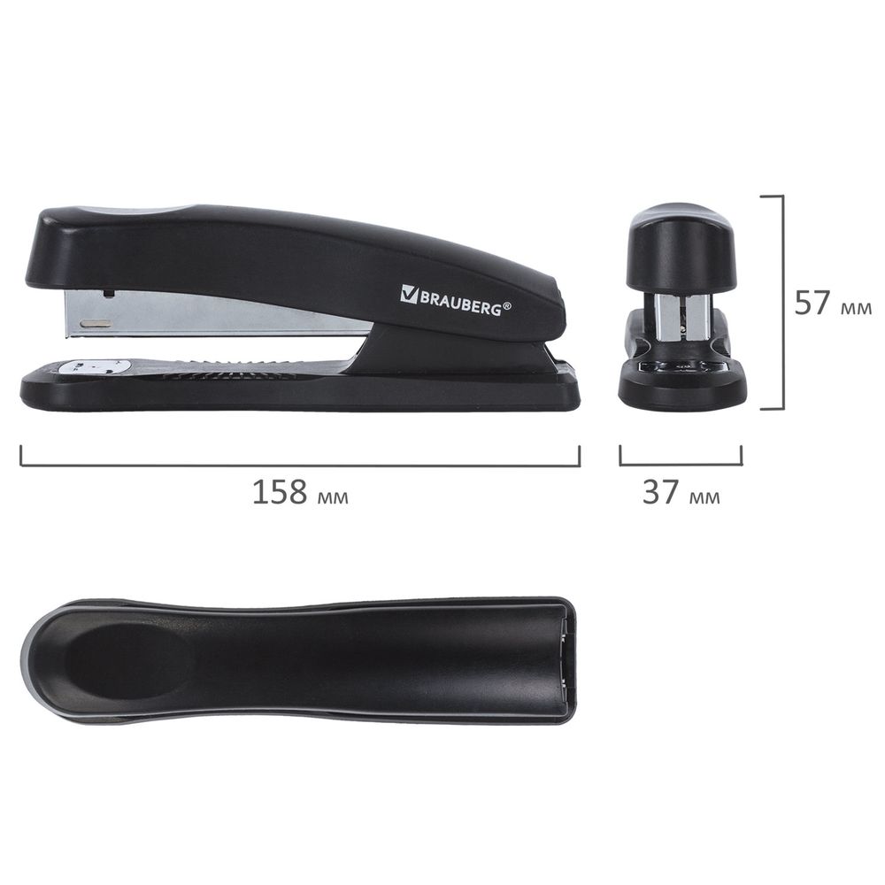 Степлер №24/6, 26/6 BRAUBERG "Standard+", до 30 листов, полнозагрузочный,черный