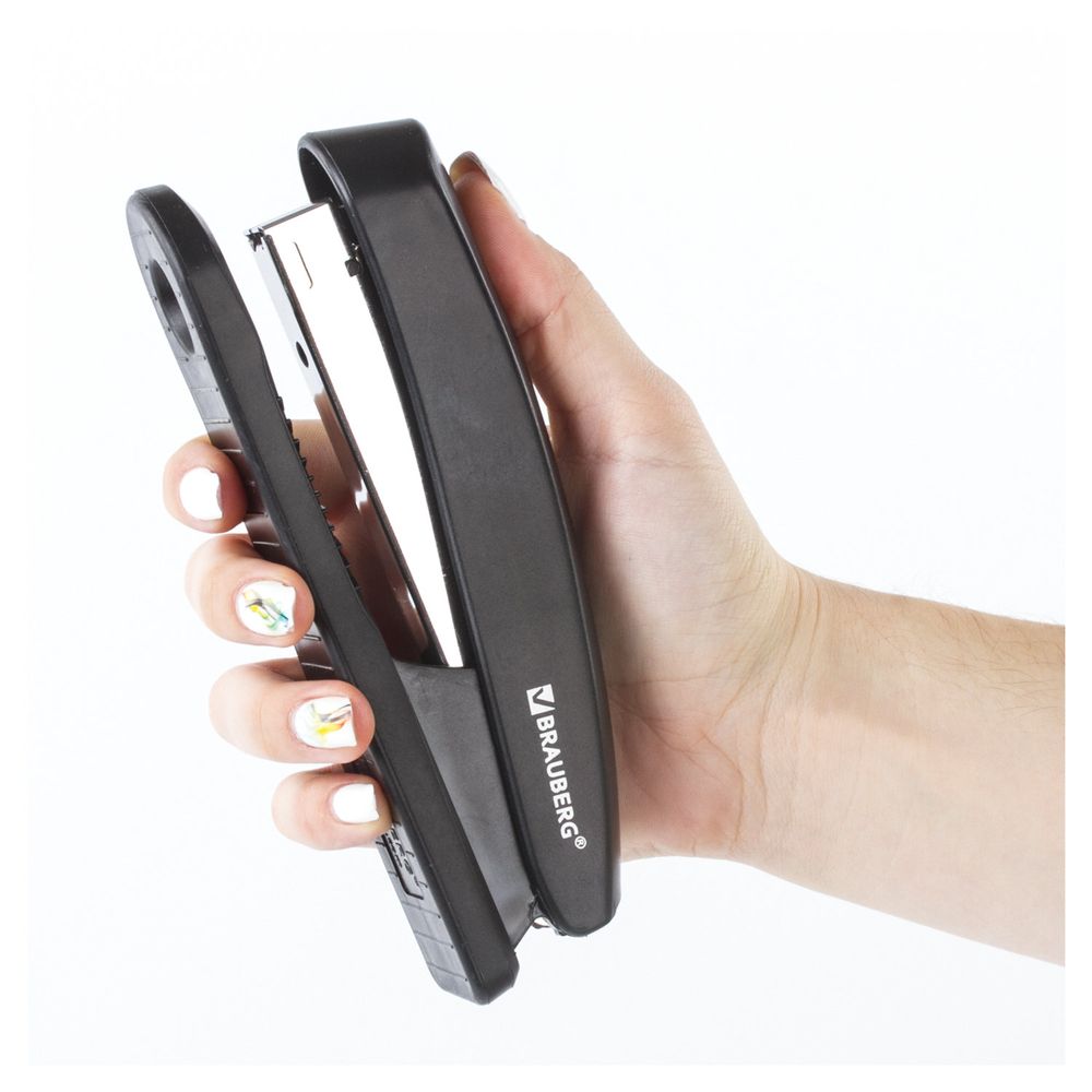 Степлер №24/6, 26/6 BRAUBERG "Standard+", до 30 листов, полнозагрузочный,черный