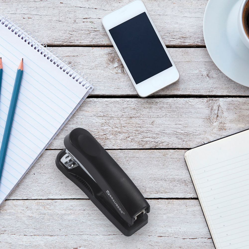 Степлер №24/6, 26/6 BRAUBERG "Standard+", до 30 листов, черный