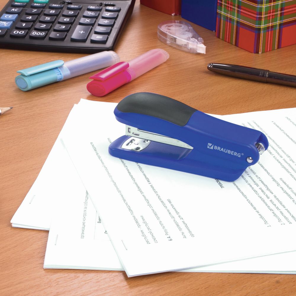 Степлер №24/6, 26/6 BRAUBERG "SX-39", до 25 листов, синий