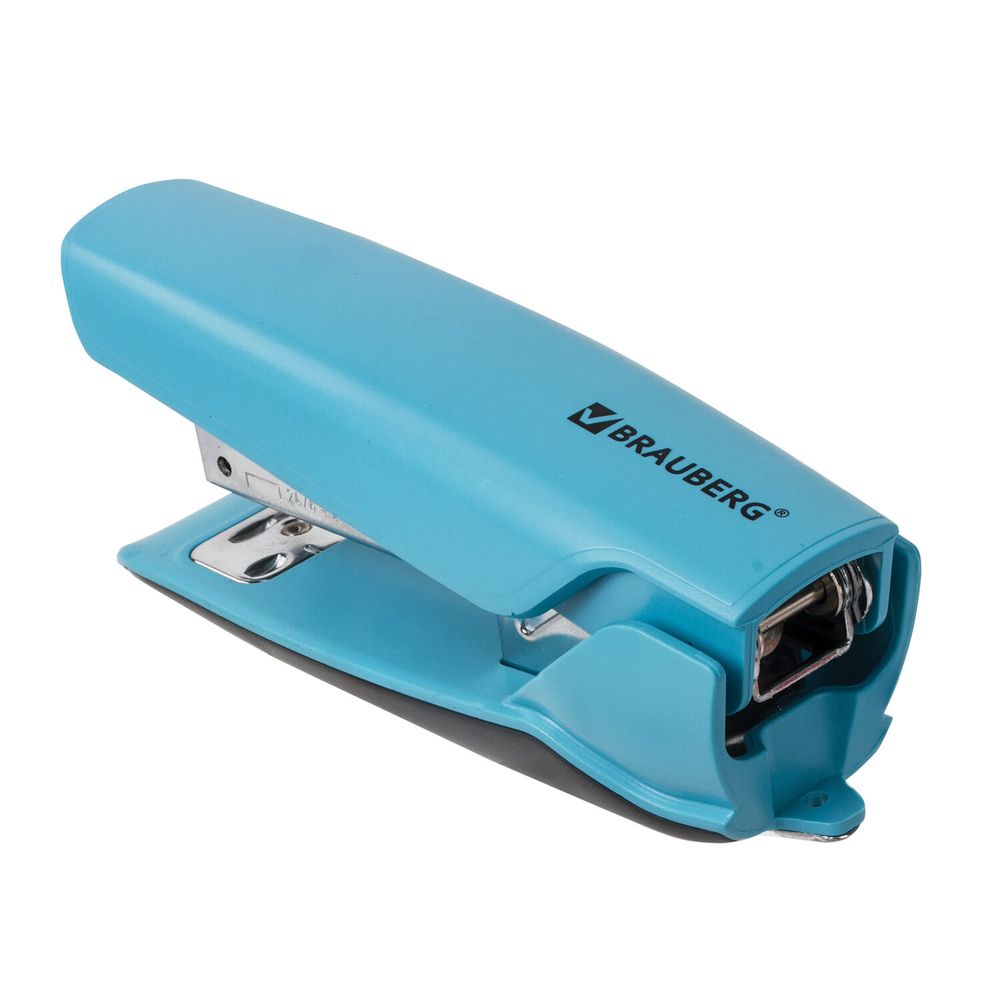 Степлер №24/6, 26/6 BRAUBERG "ULTRA", до 30 листов, с антистеплером, голубой