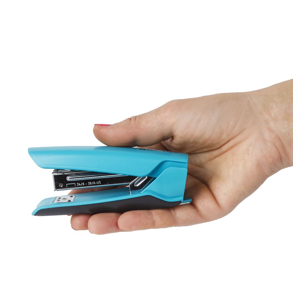 Степлер №24/6, 26/6 BRAUBERG "ULTRA", до 30 листов, с антистеплером, голубой