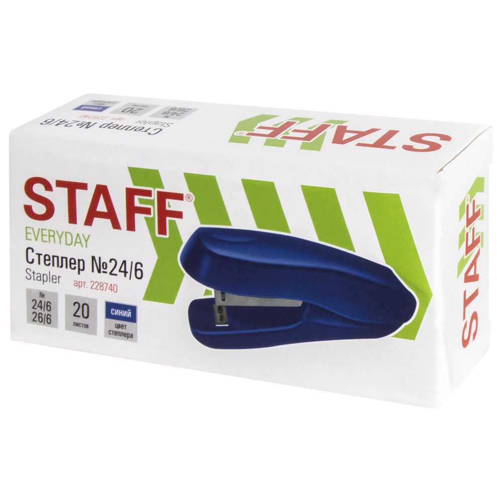 Степлер №24/6, 26/6 STAFF "EVERYDAY", до 20 листов, синий