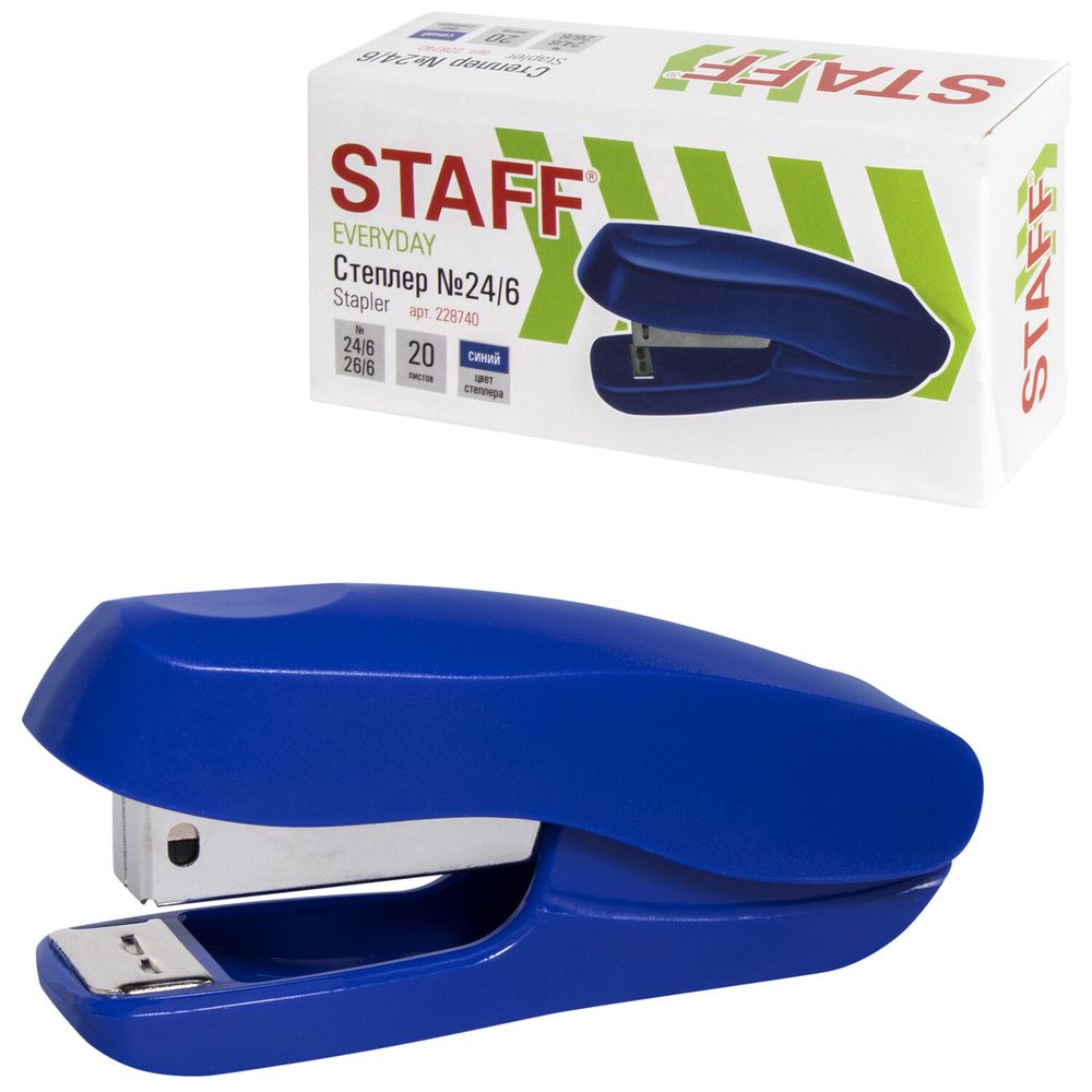 Степлер №24/6, 26/6 STAFF "EVERYDAY", до 20 листов, синий