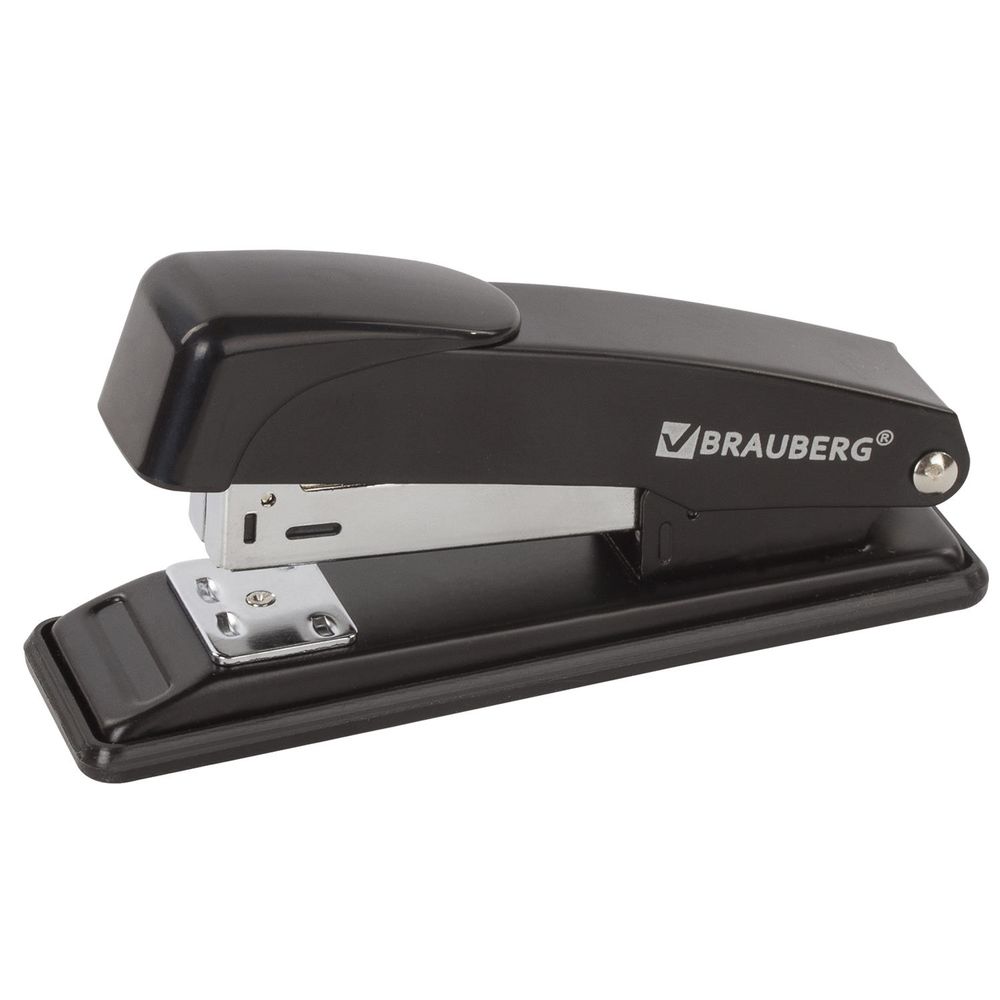 Степлер №24/6, 26/6 металлический BRAUBERG "Office", до 20 листов, черный