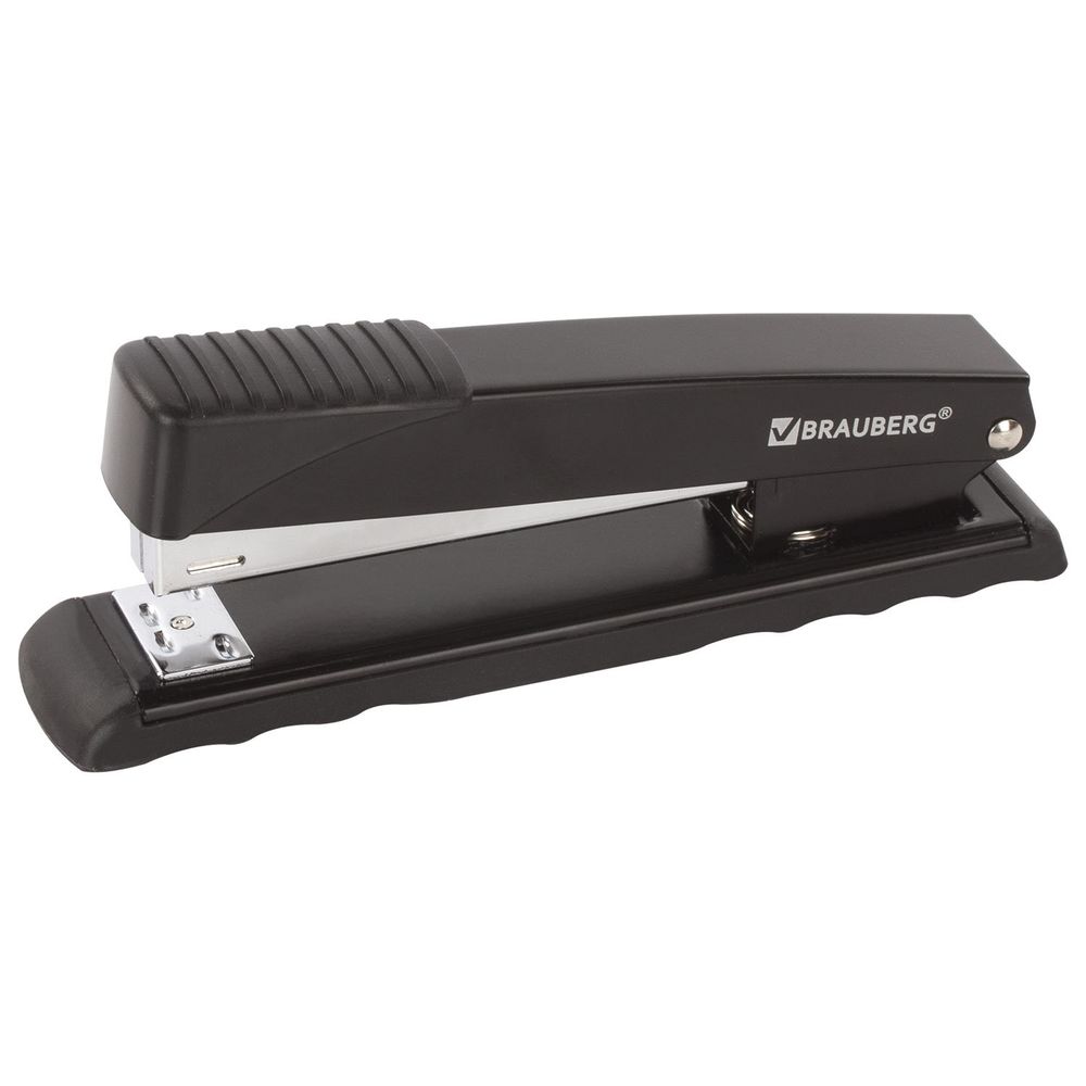 Степлер №24/6, 26/6 металлический BRAUBERG "Office", до 30 листов, полнозагрузочный, черный