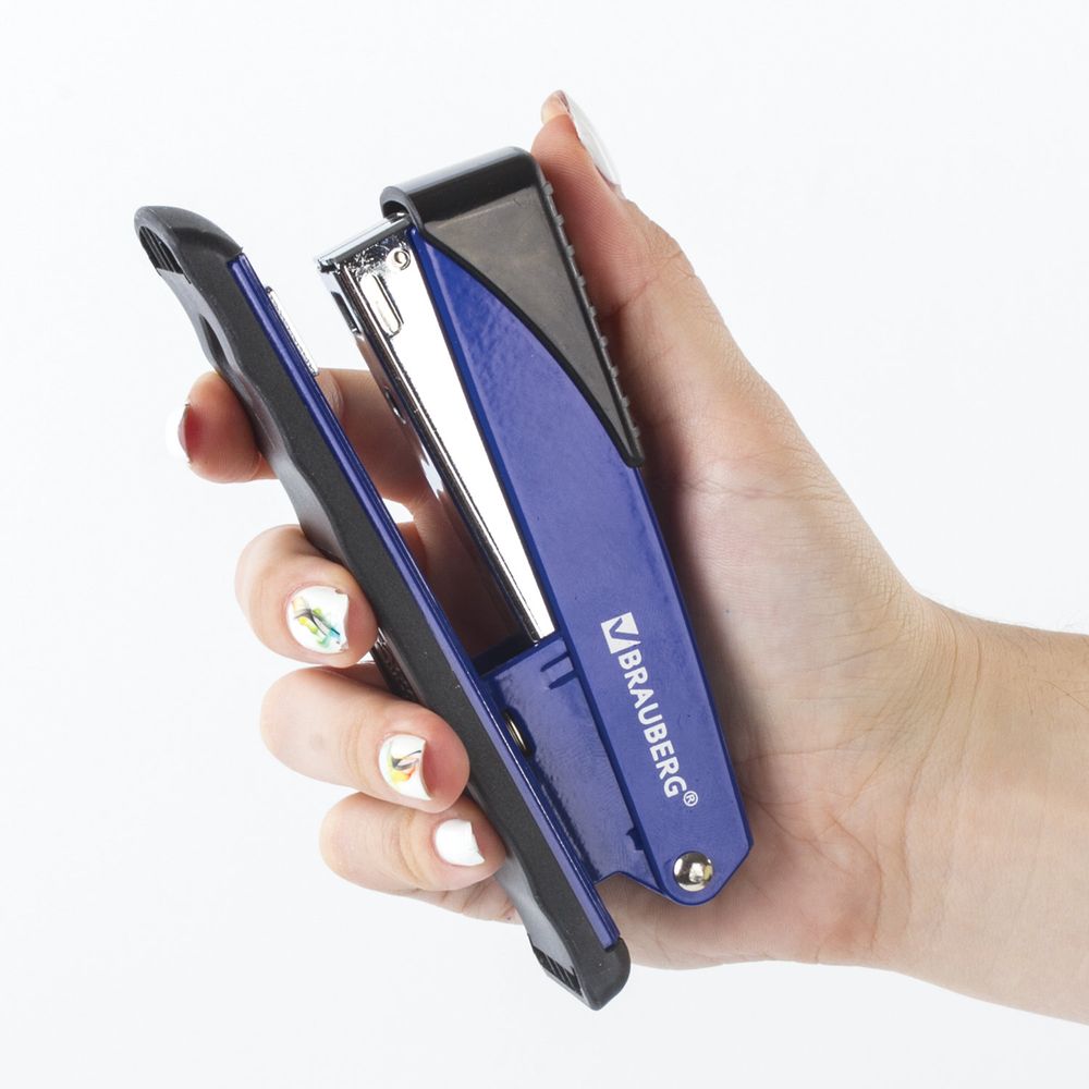 Степлер №24/6, 26/6 металлический BRAUBERG "Office", до 30 листов, синий