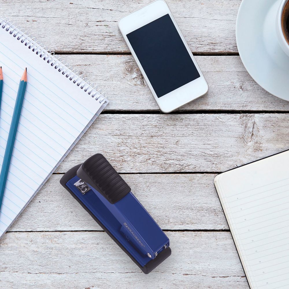 Степлер №24/6, 26/6 металлический BRAUBERG "Office", до 30 листов, синий