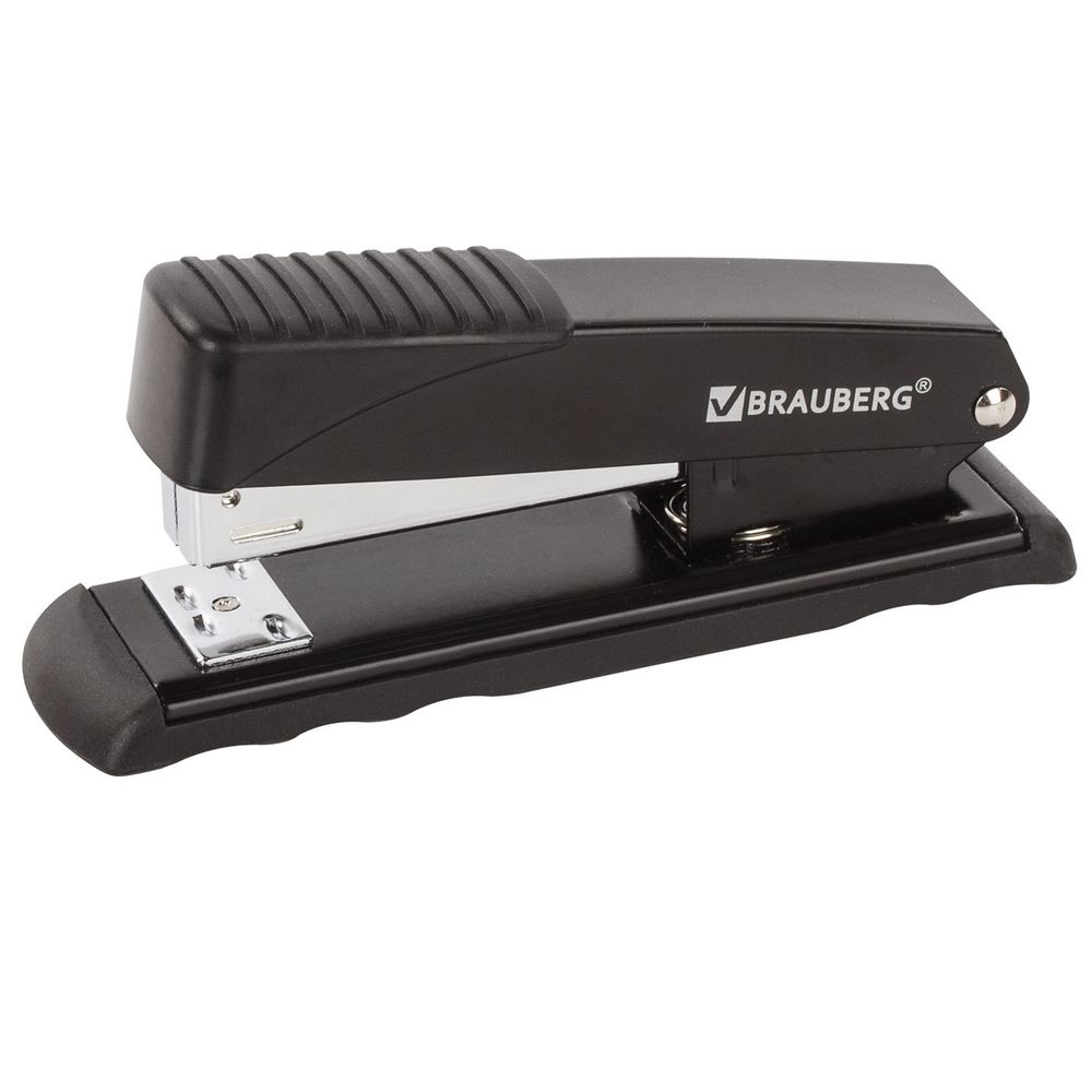 Степлер №24/6, 26/6 металлический BRAUBERG "Office", до 30 листов, черный