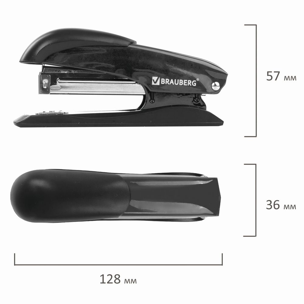 Степлер №24/6, 26/6 металлический BRAUBERG "Office-Expert", до 25 листов, черный